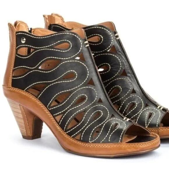 PIKOLINOS Shoes - Pikolinos Java Peep Toe Sandals Cutout Zip Back Brown Black Womens 42 / US 11